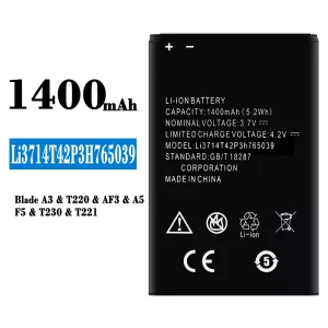 Pametni telefon Baterija Li3714T42P3H765039 za ZTE Blade A3/T220/AF3/A5/F5/T230/T221